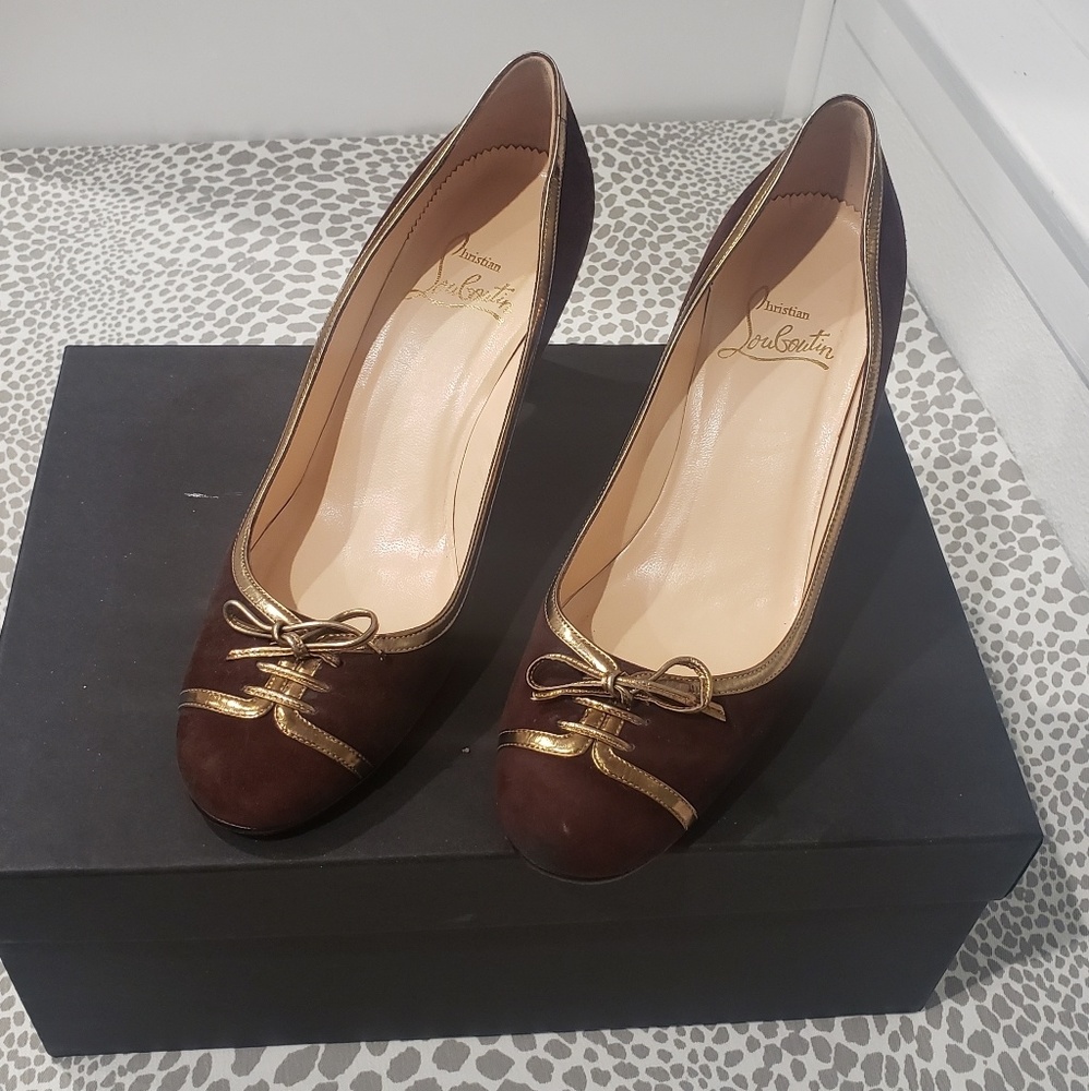 Christian Louboutin Brown and Gold Heels